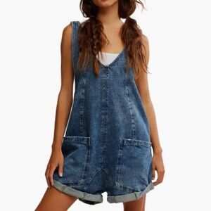 We the Free x Free People High Roller Denim Short Overalls